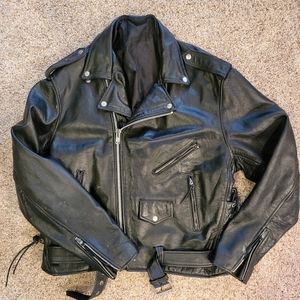 Mens leather motorcycle jacket.